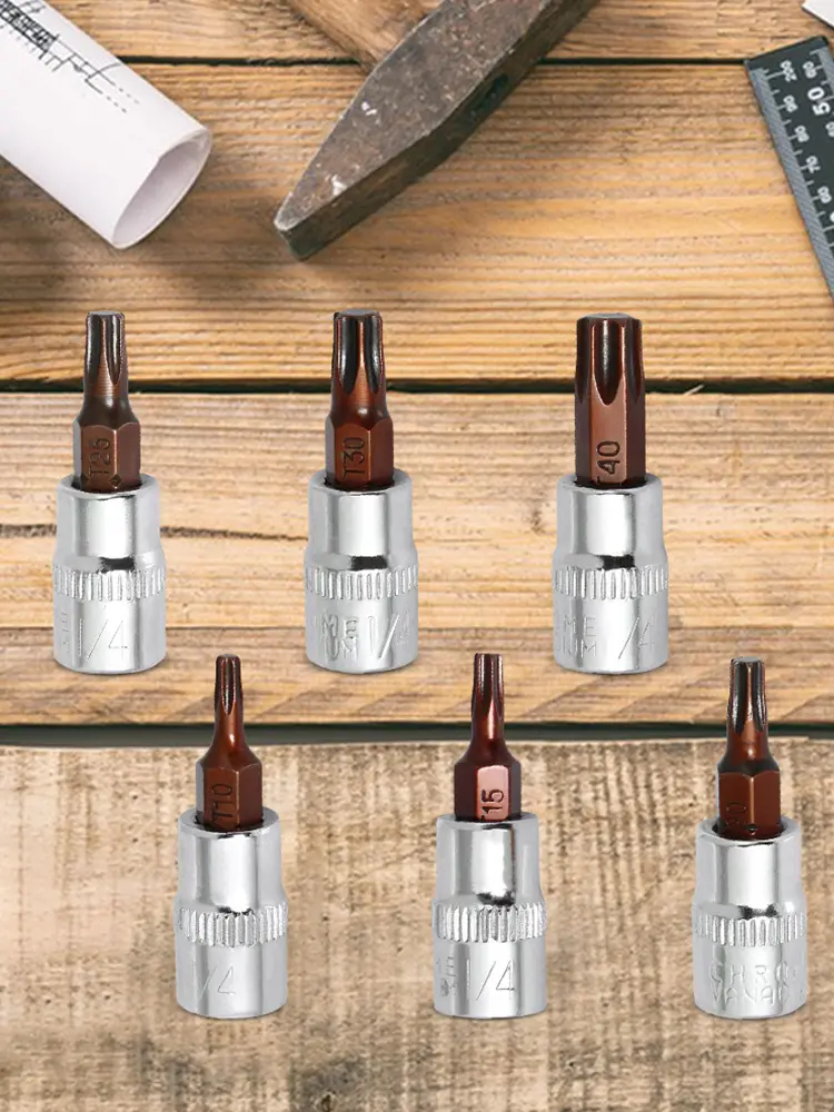 6 Pcs Torx Screwdriver Bit 1/4 Inch Drive Hex Bit Sockets Set Drive Socket Head Tool for Wrench Socket Modification