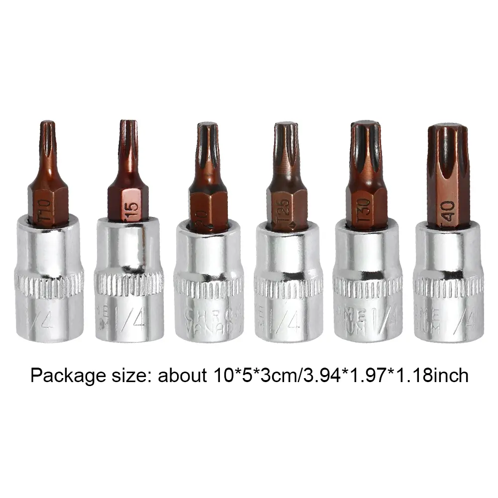 6 Pcs Torx Screwdriver Bit 1/4 Inch Drive Hex Bit Sockets Set Drive Socket Head Tool for Wrench Socket Modification