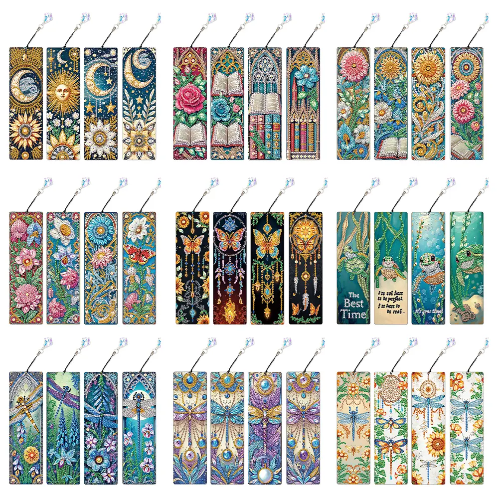4Pcs Special Shape Dragonfly Diamond Bookmark Art Projects 5D DIY Diamond Painting Bookmark Diamond Art Bookmark with Pendant