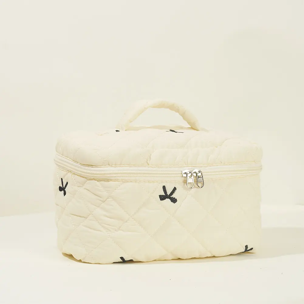 4 Pcs Makeup Bag Embroidered Bow Women Travel Cosmetic Bag Quilted Cosmetic Pouch Cute Kawaii for Travel Shopping