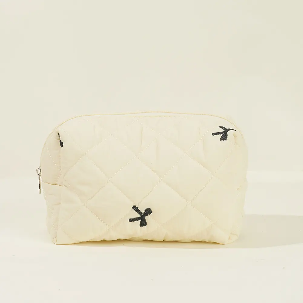 4 Pcs Makeup Bag Embroidered Bow Women Travel Cosmetic Bag Quilted Cosmetic Pouch Cute Kawaii for Travel Shopping