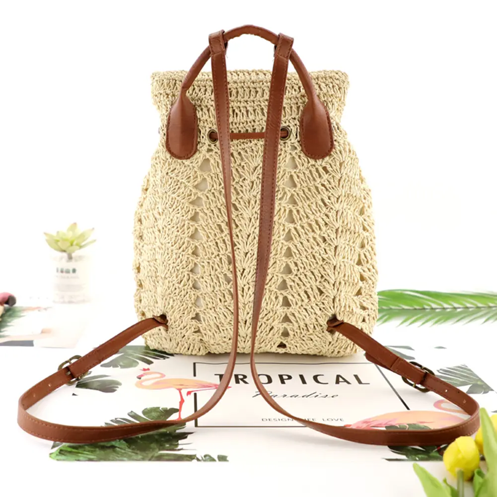 Stylish Hand Woven Women Straw Backpack Beach Shoulder Bag Ideal for Summer Travel and Vacation Use