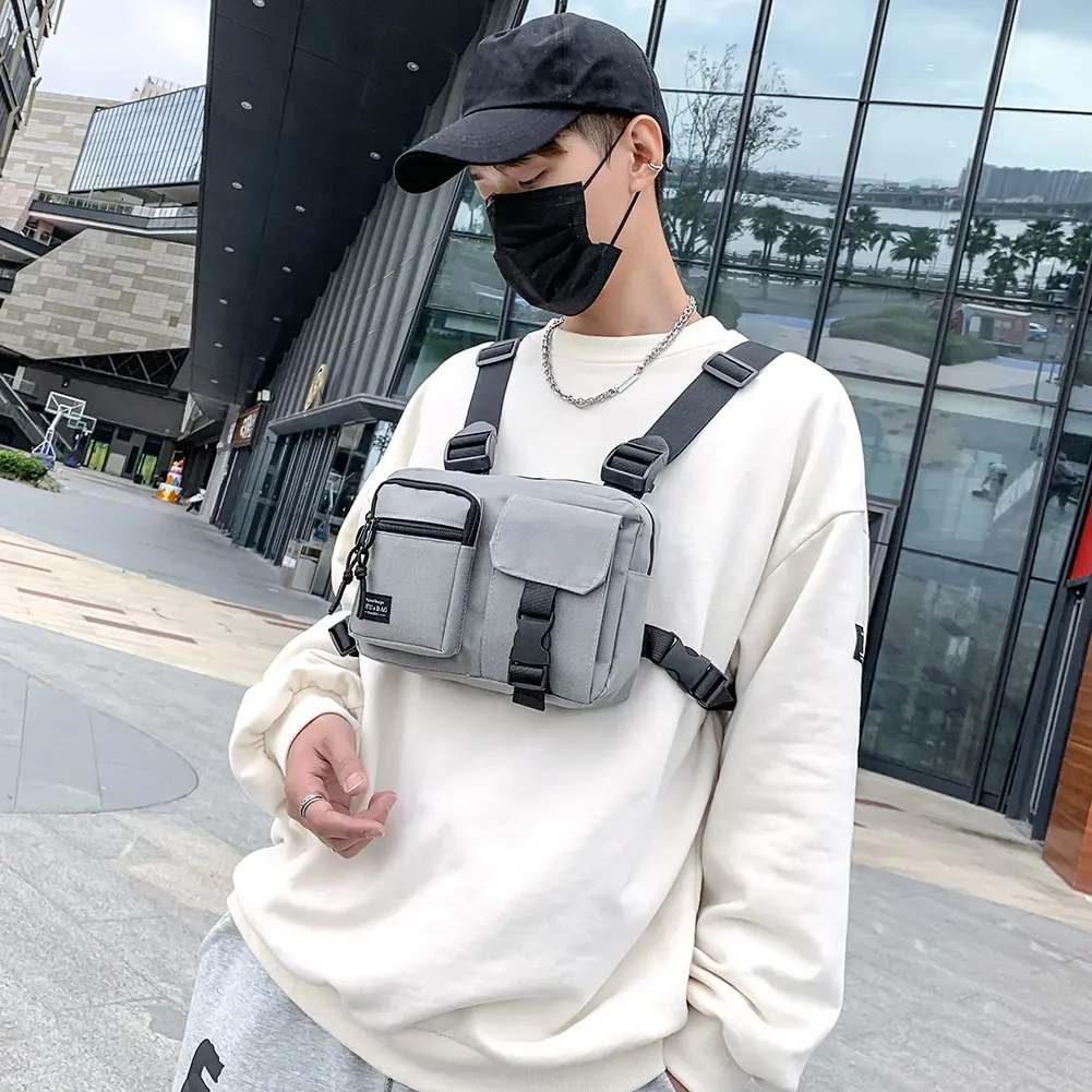 Unisex Oxford Cloth Casual Vest Utility Chest Bag Hip-Hop Zipper Vest Waist Bags