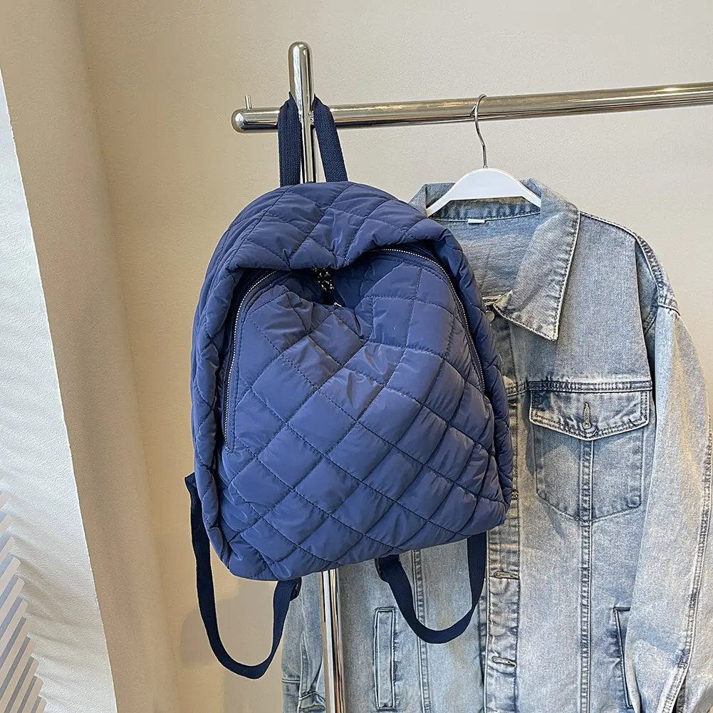 Puffer Bag for Women Men Quilted School Bag Nylon Adjustable Strap Laptop Backpack Zipper Rucksack Travel Daypack
