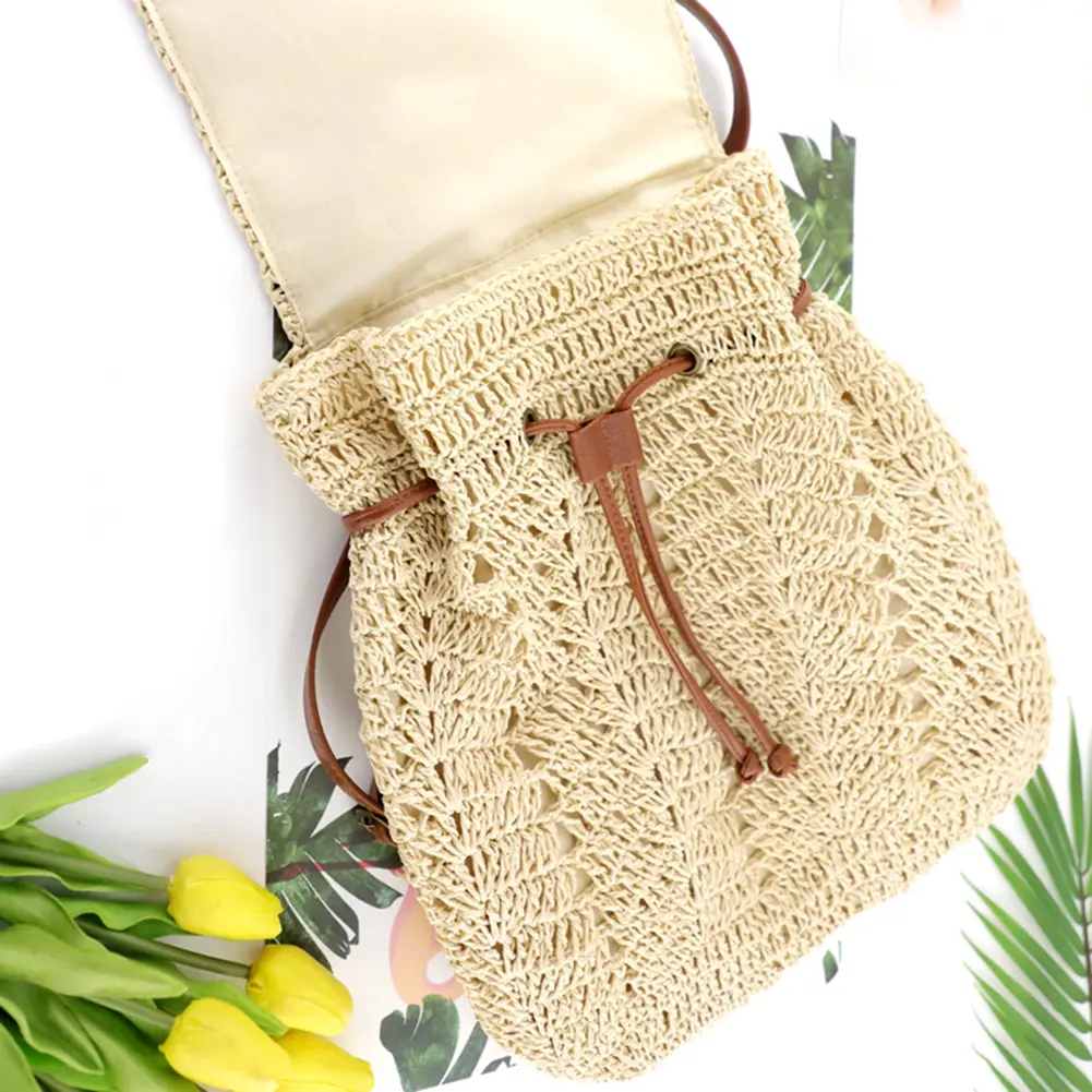 Stylish Hand Woven Women Straw Backpack Beach Shoulder Bag Ideal for Summer Travel and Vacation Use