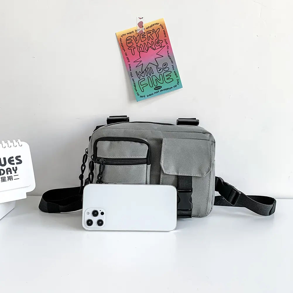 Unisex Oxford Cloth Casual Vest Utility Chest Bag Hip-Hop Zipper Vest Waist Bags