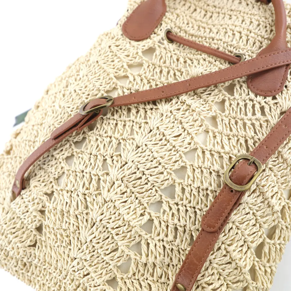 Stylish Hand Woven Women Straw Backpack Beach Shoulder Bag Ideal for Summer Travel and Vacation Use