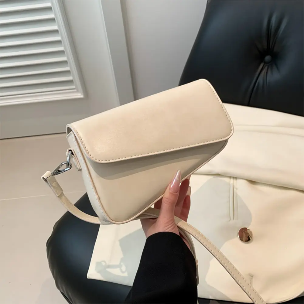 Women PU Small Square Bag Solid Color Flap Shoulder Bag All-Match Stylish Crossbody Bag Adjustable Strap Hobo Sling Bag
