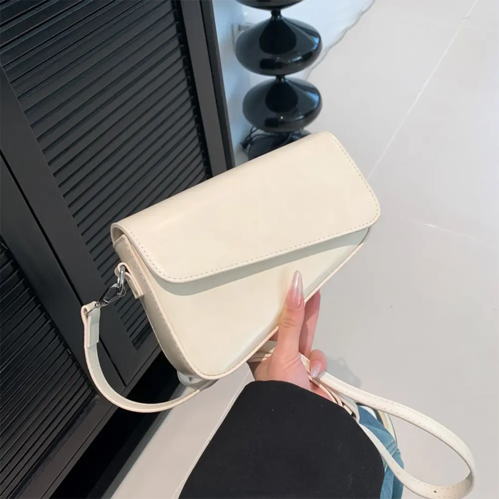 Women PU Small Square Bag Solid Color Flap Shoulder Bag All-Match Stylish Crossbody Bag Adjustable Strap Hobo Sling Bag