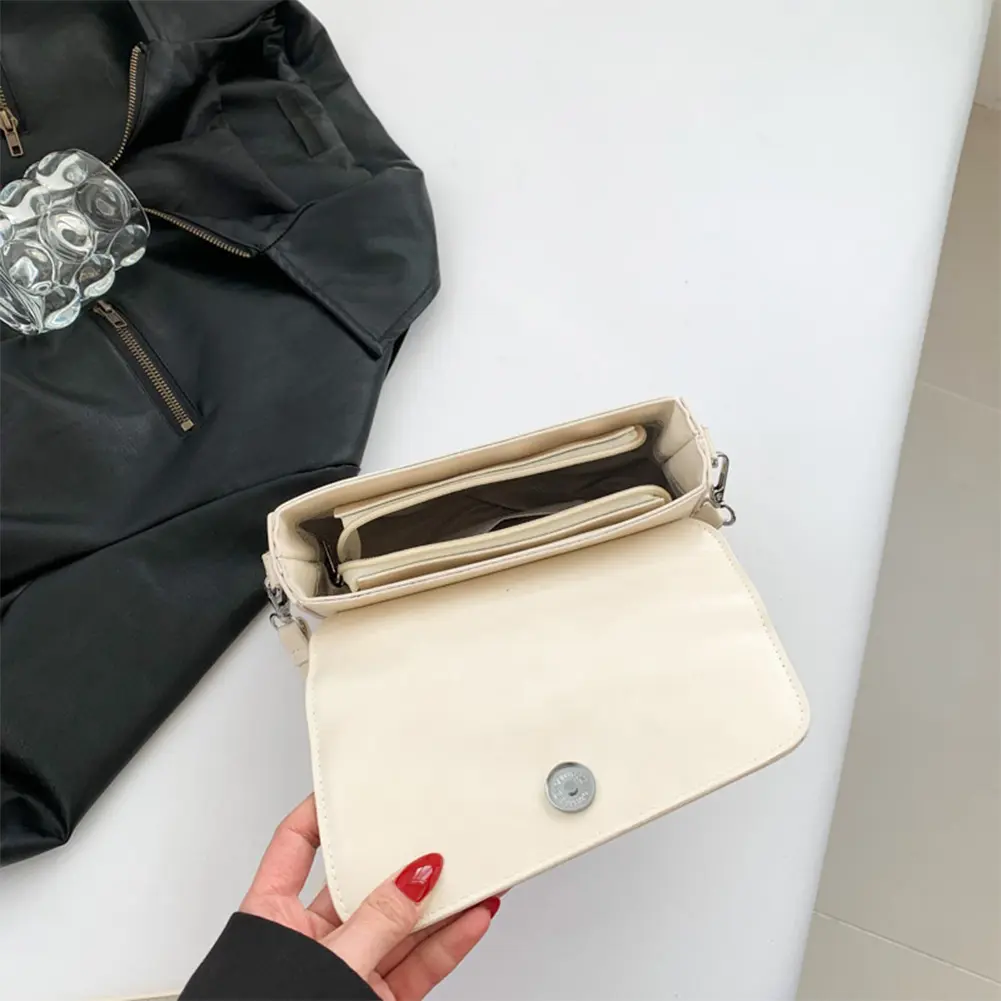 Women PU Small Square Bag Solid Color Flap Shoulder Bag All-Match Stylish Crossbody Bag Adjustable Strap Hobo Sling Bag