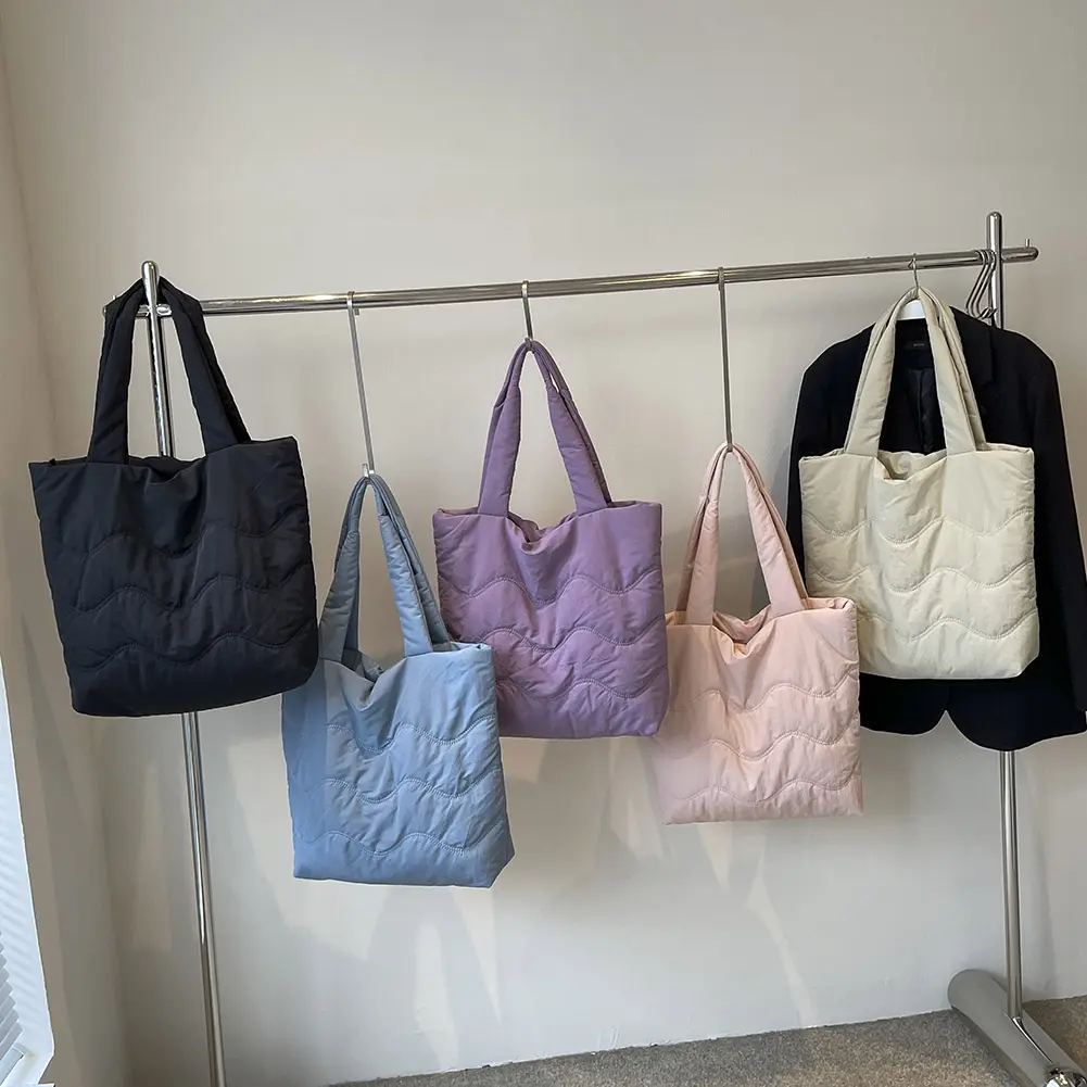 Puffer Tote Bag for Women Quilted Shoulder Bag with Zipper Handbag Underarm Bag for Commuting Shopping