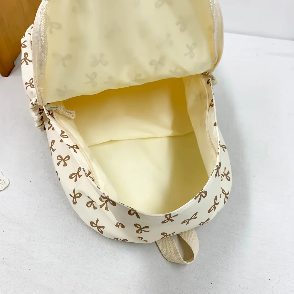 Nylon Student Backpack Bow Printed for Girls Women Schoolbag Adjustable Strap Travel Bag Cute Knapsack
