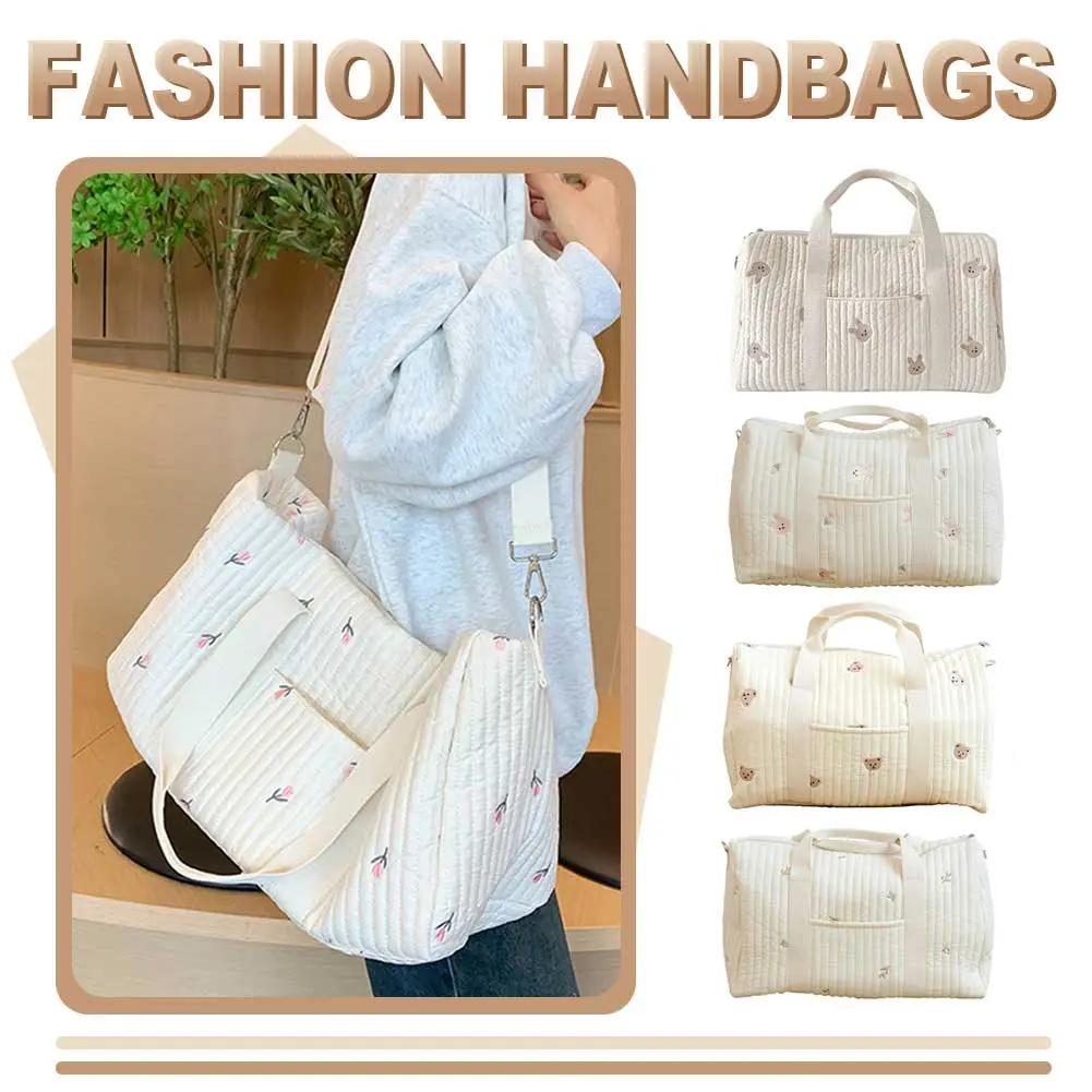 New Embroidered Mom Bag Large Capacity Baby Diaper Bag Mommy Travel Storage Bag Multi-functional Cartoon Handbag Zipper Tote Bag