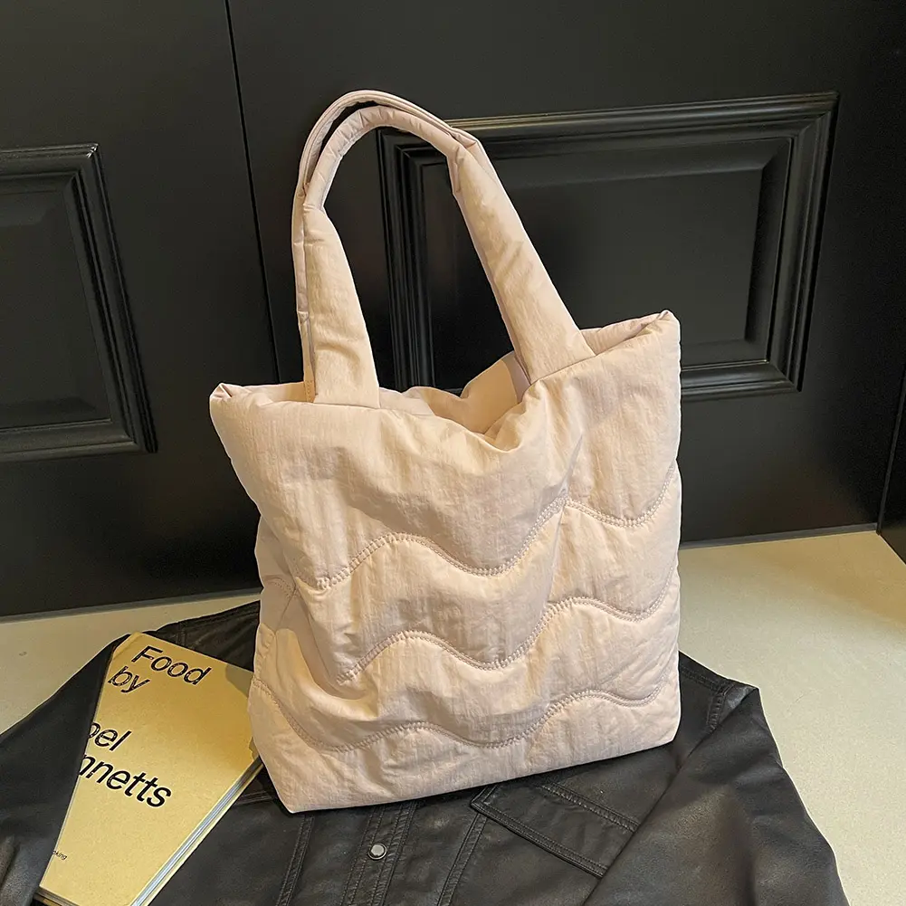 Puffer Tote Bag for Women Quilted Shoulder Bag with Zipper Handbag Underarm Bag for Commuting Shopping
