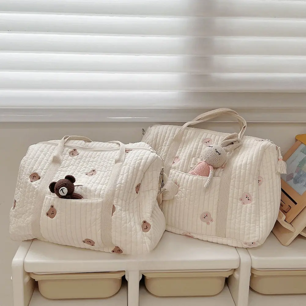 New Embroidered Mom Bag Large Capacity Baby Diaper Bag Mommy Travel Storage Bag Multi-functional Cartoon Handbag Zipper Tote Bag