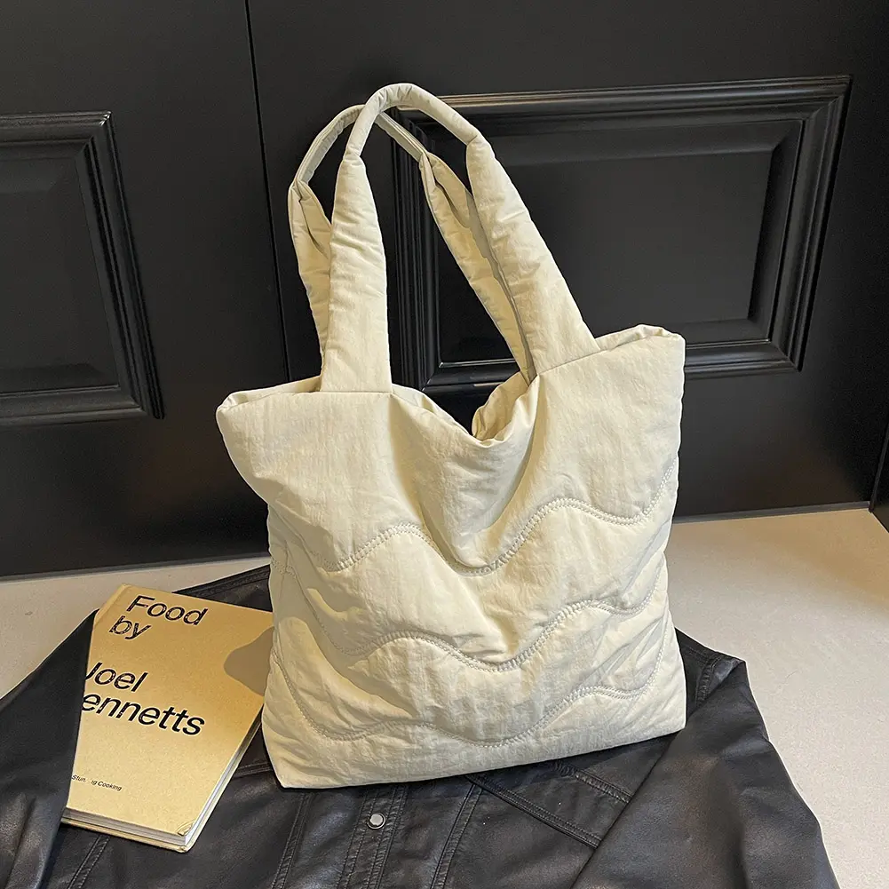 Puffer Tote Bag for Women Quilted Shoulder Bag with Zipper Handbag Underarm Bag for Commuting Shopping