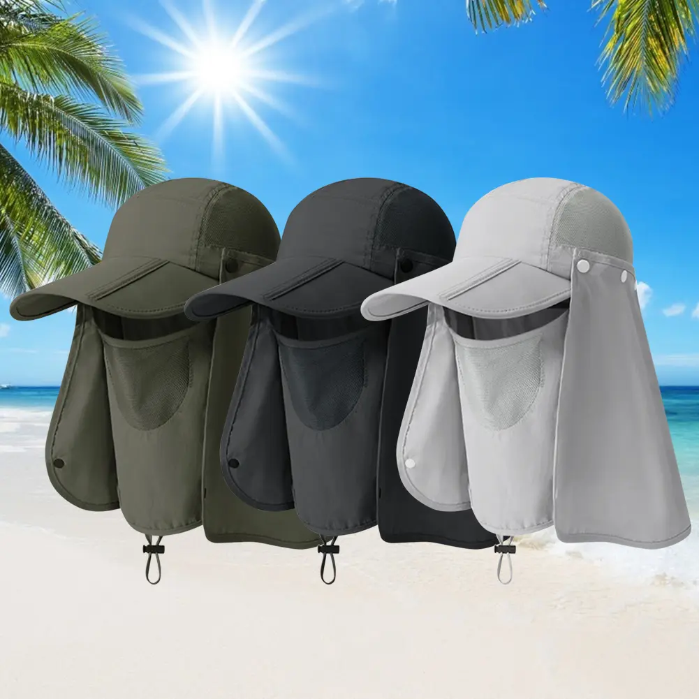 Unisex Detachable Sun Hat UV Protection Removable Sunshade Hat Breathable Ear Neck Cover Caps Quick Drying for Outdoor Hiking