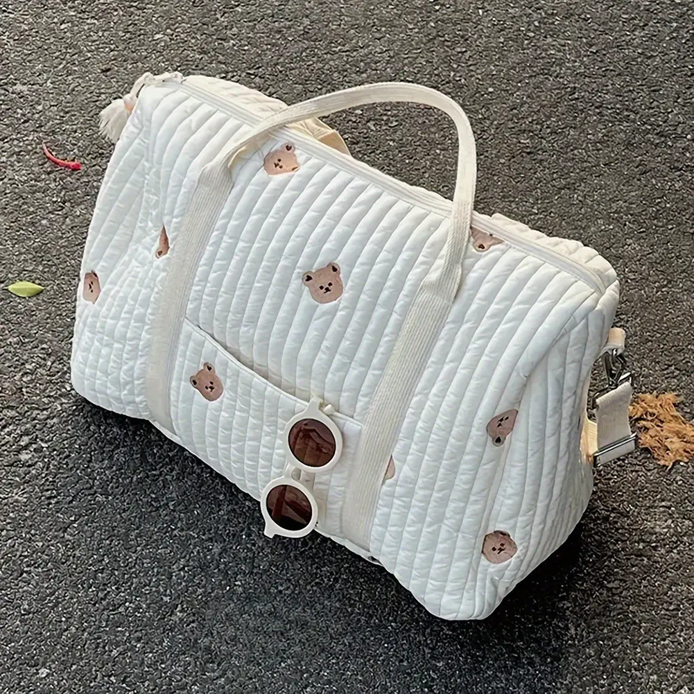 New Embroidered Mom Bag Large Capacity Baby Diaper Bag Mommy Travel Storage Bag Multi-functional Cartoon Handbag Zipper Tote Bag