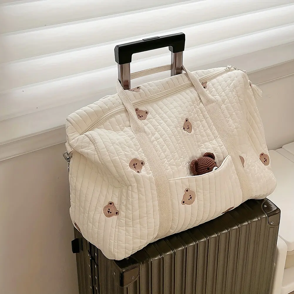 New Embroidered Mom Bag Large Capacity Baby Diaper Bag Mommy Travel Storage Bag Multi-functional Cartoon Handbag Zipper Tote Bag