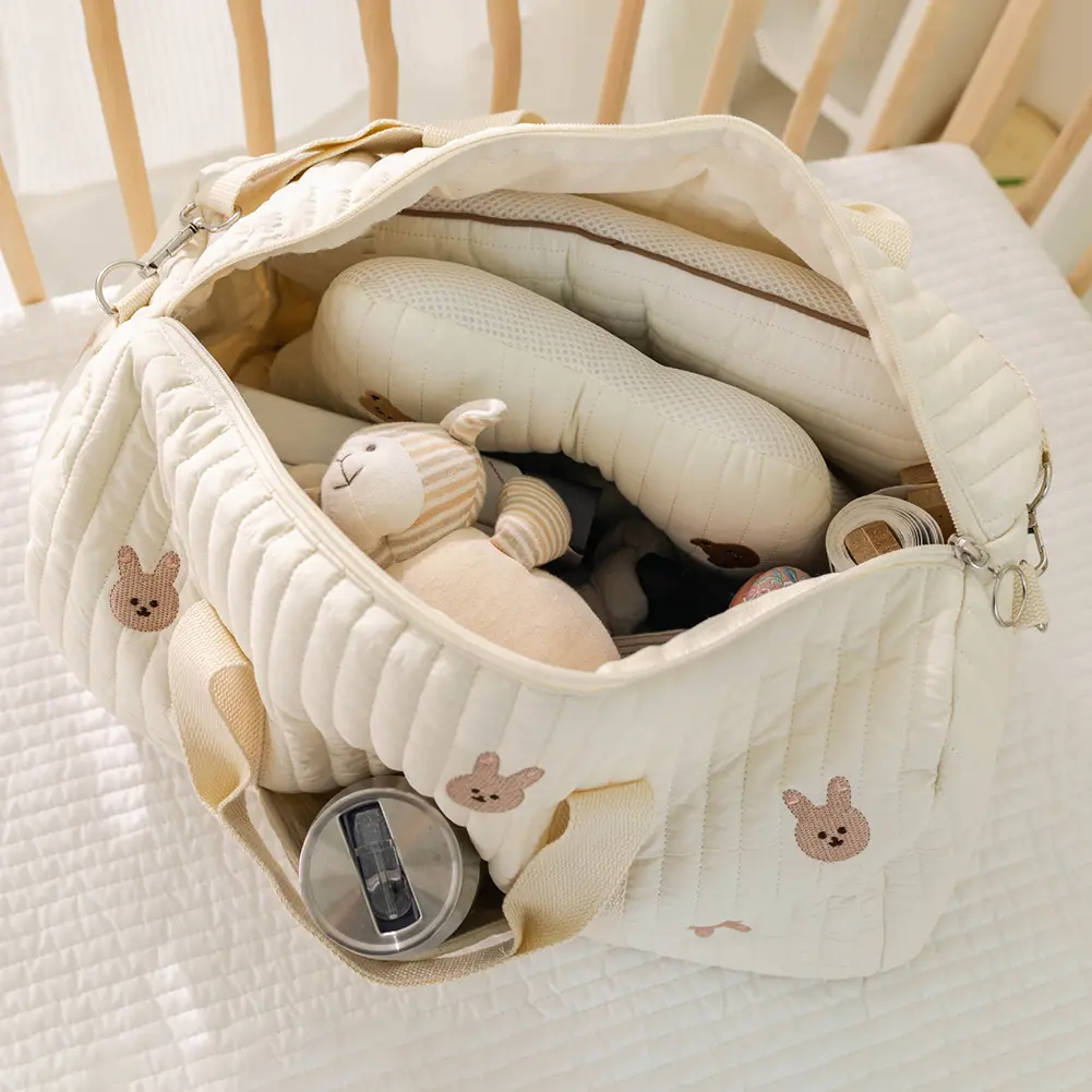 New Embroidered Mom Bag Large Capacity Baby Diaper Bag Mommy Travel Storage Bag Multi-functional Cartoon Handbag Zipper Tote Bag