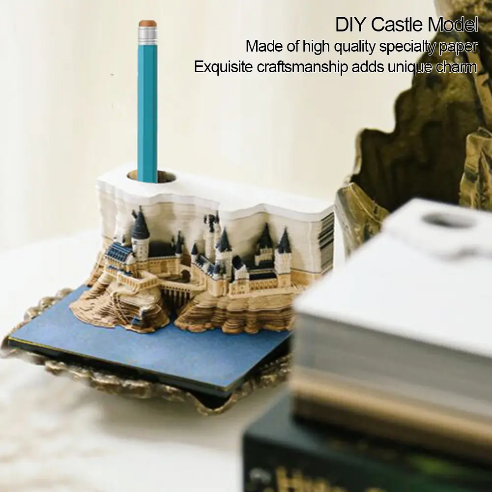3D Desk Calendar Memo Pad Castle DIY Paper Carving Artsy Pads Tear Off Paper Reveal Magic Castle House Sculpture for Office/Home