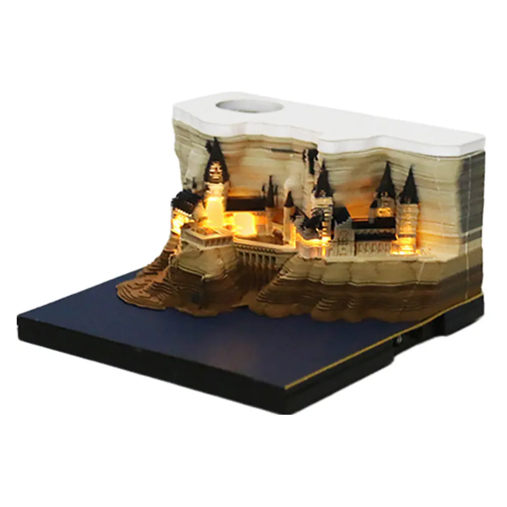 3D Desk Calendar Memo Pad Castle DIY Paper Carving Artsy Pads Tear Off Paper Reveal Magic Castle House Sculpture for Office/Home