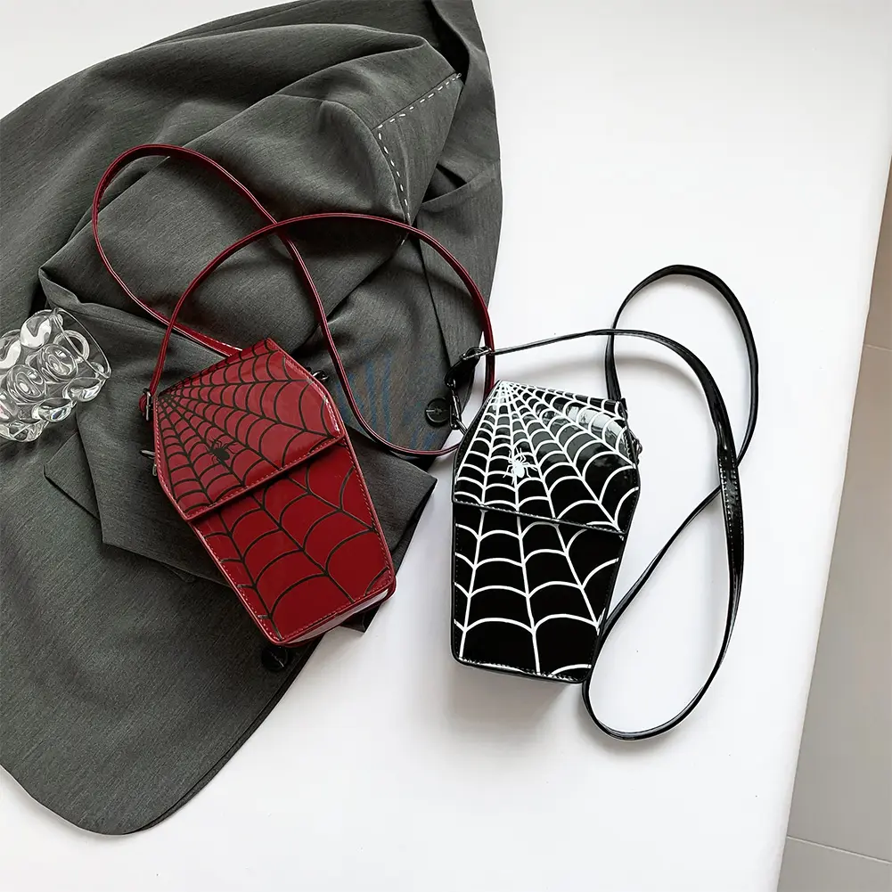 Gothic Coffin Shape Shoulder Bag for Women Adjustable Strap Handbag PU Leather Hobo Bag for Halloween Cosplay