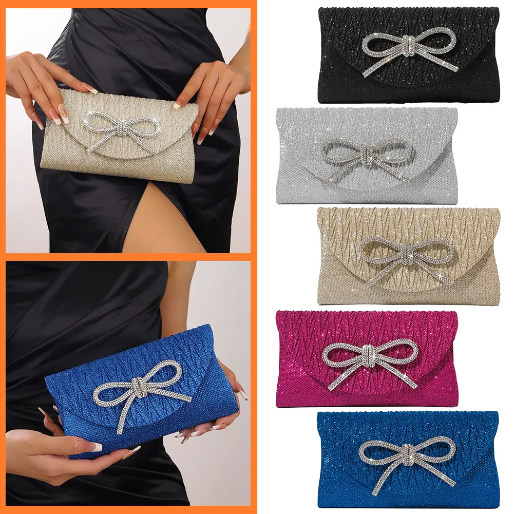 Clutch Purse for Women Bow Formal Handbag Satin Sparkly Satchel Purse Wedding Party Prom Purse