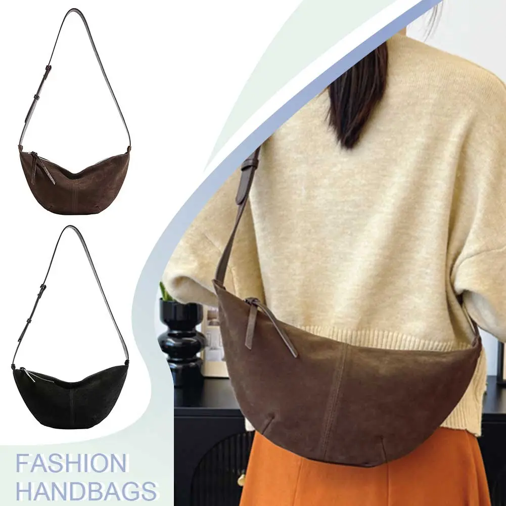 Crossbody Bag for Women Men Multi-pocket Handbag Adjustable Strap Suede Hobo Sling Bag Solid Dumpling Bag for Work Travel
