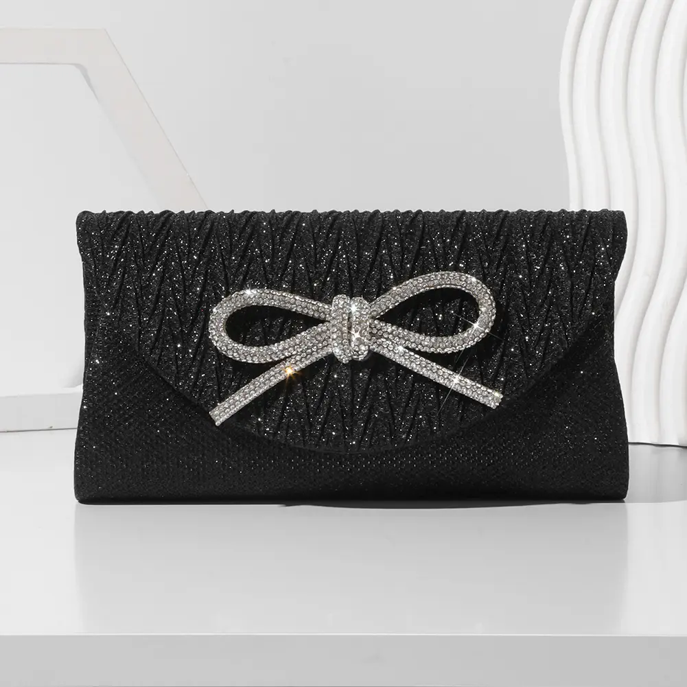 Clutch Purse for Women Bow Formal Handbag Satin Sparkly Satchel Purse Wedding Party Prom Purse