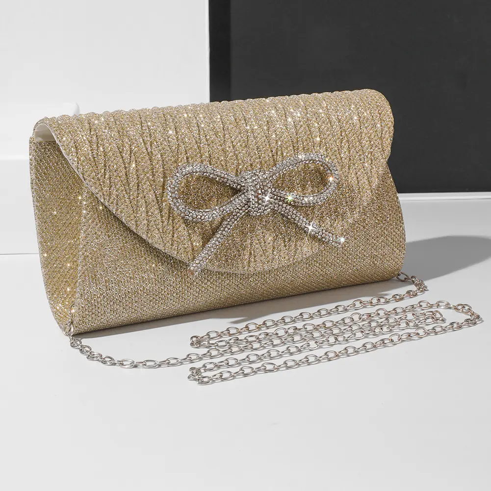Clutch Purse for Women Bow Formal Handbag Satin Sparkly Satchel Purse Wedding Party Prom Purse