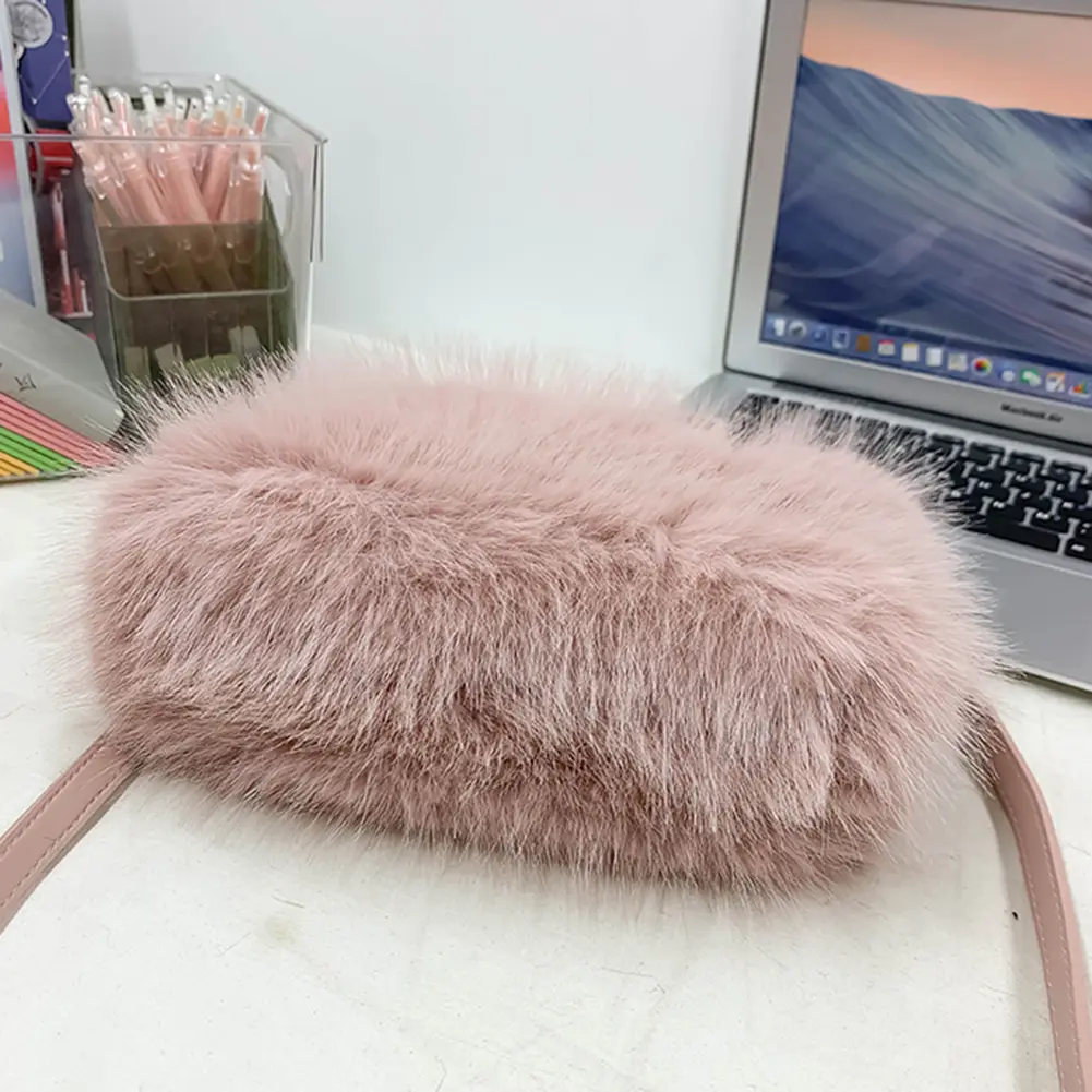 Women Faux Fur Crossbody Bag Fluffy Clutch Purse Adjustable Strap Mini Tote Bag Satchel Purse for Travel Party