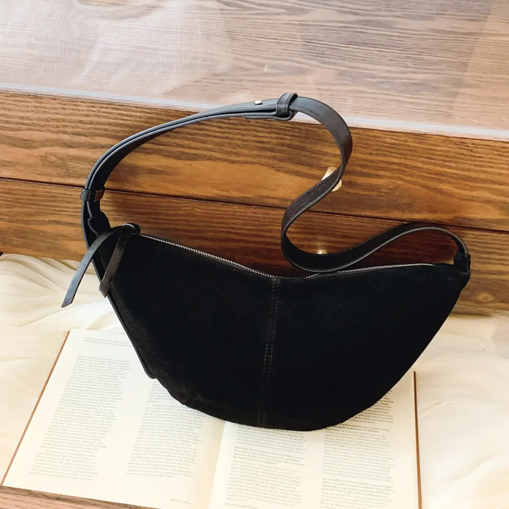 Crossbody Bag for Women Men Multi-pocket Handbag Adjustable Strap Suede Hobo Sling Bag Solid Dumpling Bag for Work Travel
