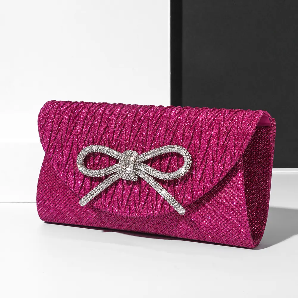 Clutch Purse for Women Bow Formal Handbag Satin Sparkly Satchel Purse Wedding Party Prom Purse