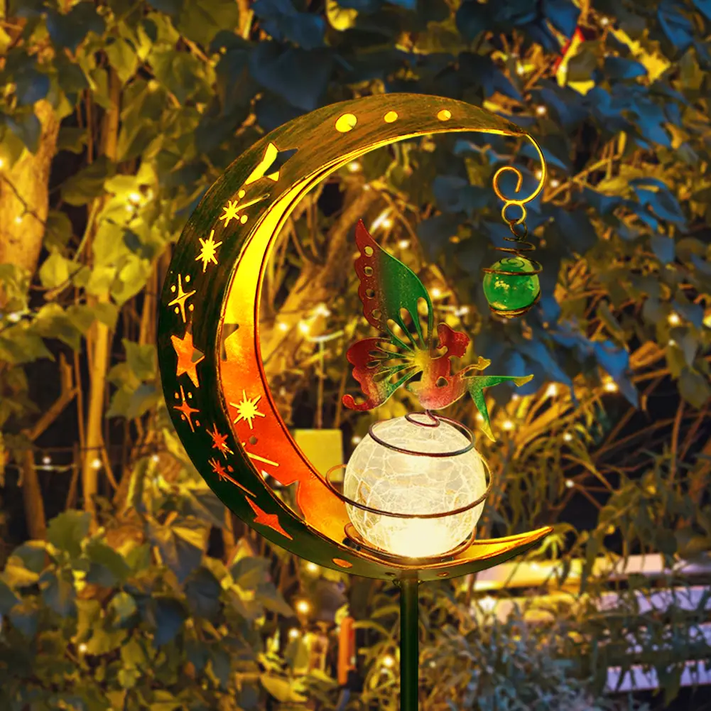 Garden Decoration Lamp 600MAH Solar Garden Light Waterproof LED Glass Ball Garden Light Iron Art Moon Fairy Light for Lawn Patio