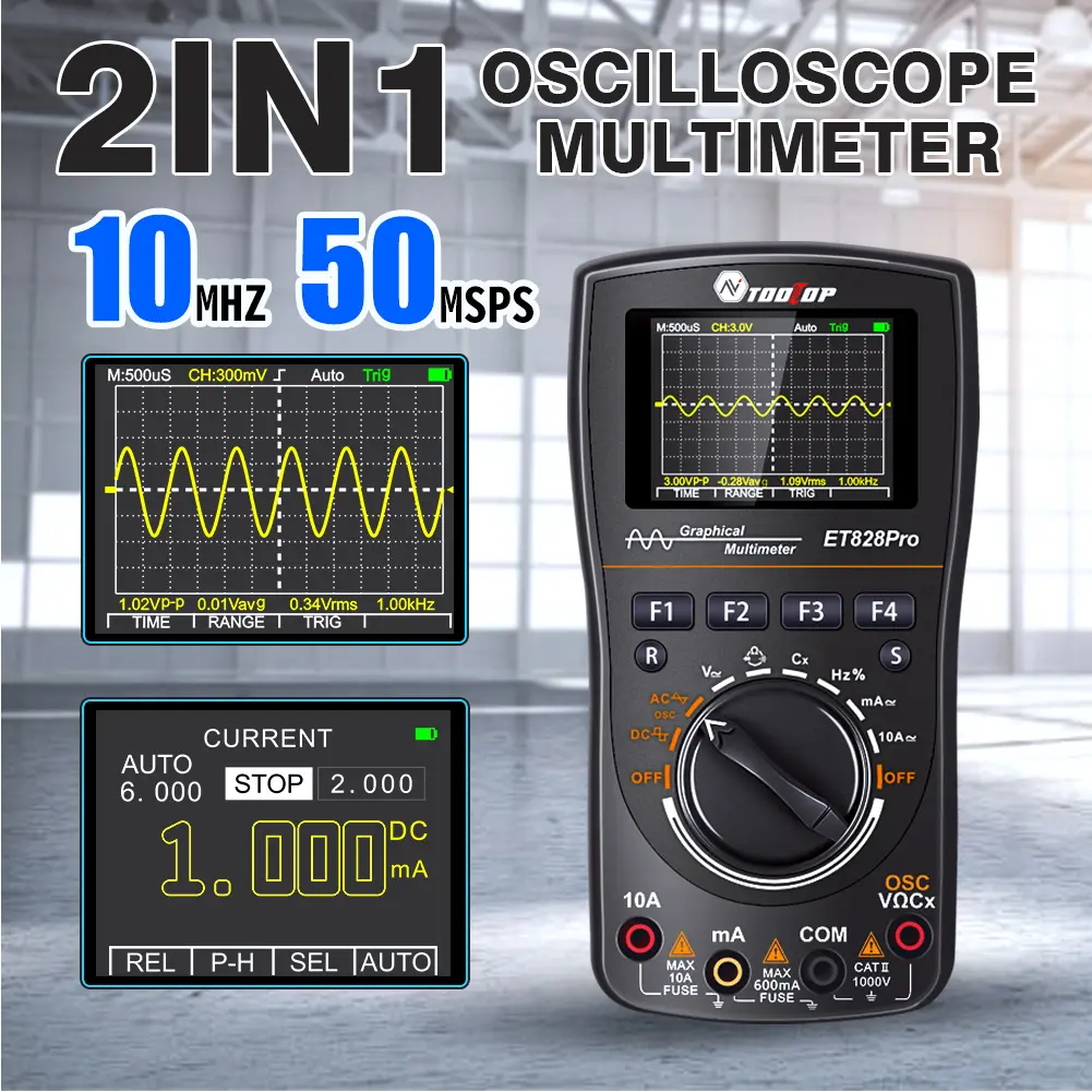 ET828Pro True RMS Multimeter and Handheld Oscilloscope with 6000 Counts 2.4inch Color Display for Voltage Current Resistance
