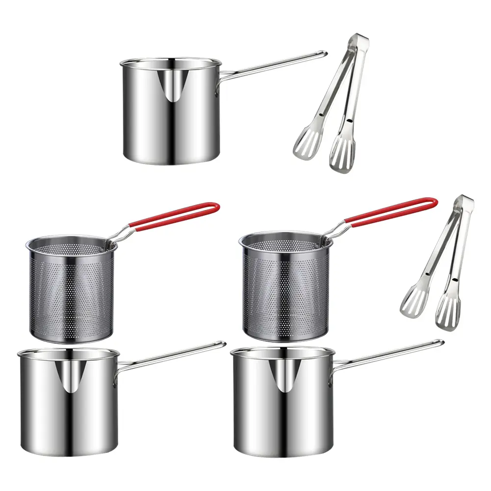 1200ML Multipurpose Fries Fryer with Strainer Basket Mesh Frying Pasta Pan 304 Stainless Steel for French Fries Chicken Fry