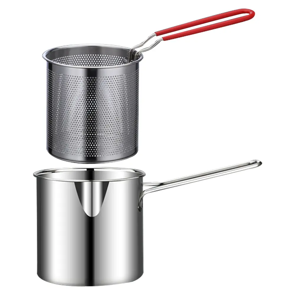 1200ML Multipurpose Fries Fryer with Strainer Basket Mesh Frying Pasta Pan 304 Stainless Steel for French Fries Chicken Fry