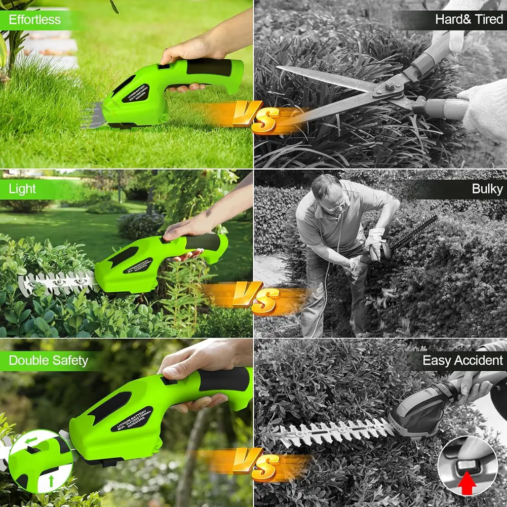 Lightweight Cordless Electric Hedge Trimmer and Grass Shear with 2000mAh Battery for Easy Outdoor Gardening