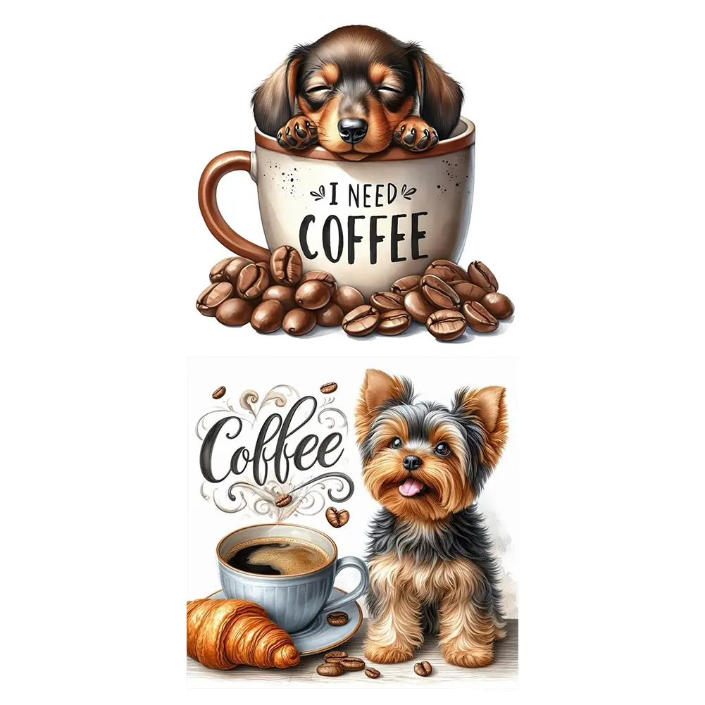 Coffee Animal 5D DIY Full Drill Round Diamond Painting Kit for Home Wall Decor