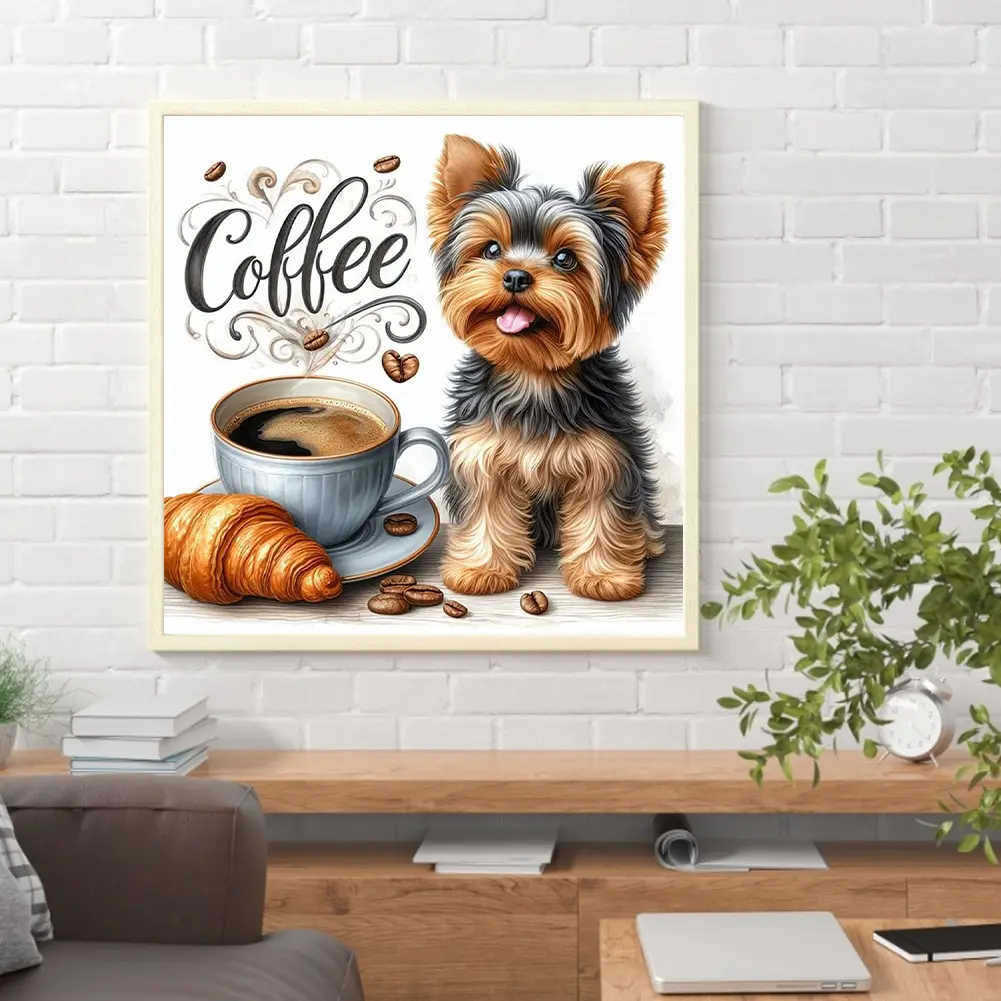 Coffee Animal 5D DIY Full Drill Round Diamond Painting Kit for Home Wall Decor