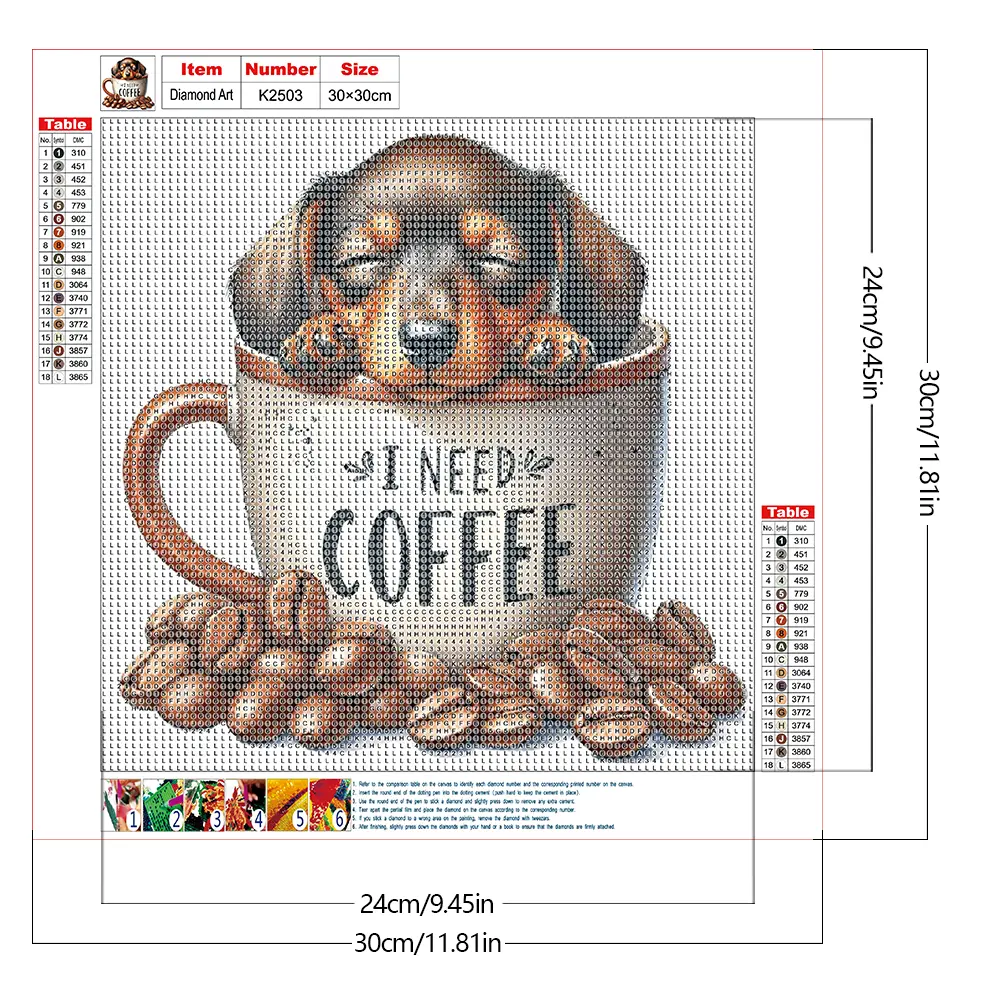 Coffee Animal 5D DIY Full Drill Round Diamond Painting Kit for Home Wall Decor