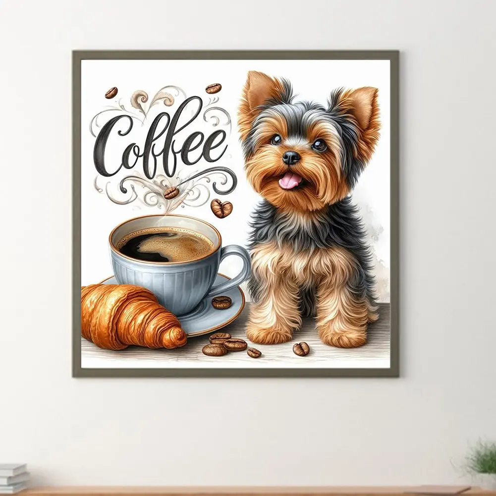 Coffee Animal 5D DIY Full Drill Round Diamond Painting Kit for Home Wall Decor