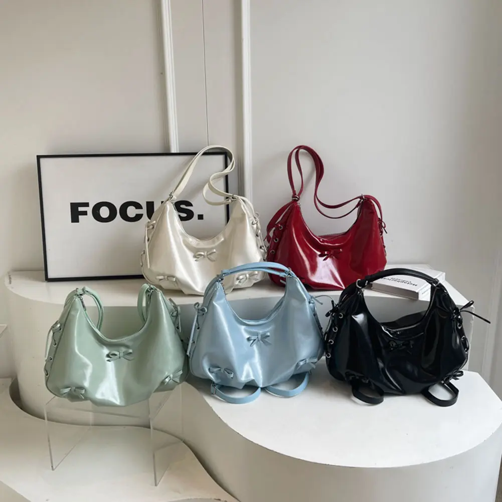 PU Leather Women Shoulder Bag Bowknot Crossbody Bag Adjustable Shoulder Strap Backpack Zipper Handbag for Travel Shopping