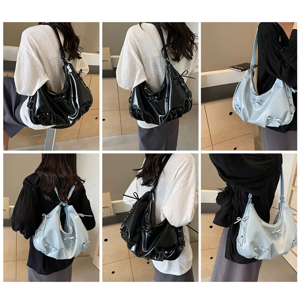 PU Leather Women Shoulder Bag Bowknot Crossbody Bag Adjustable Shoulder Strap Backpack Zipper Handbag for Travel Shopping