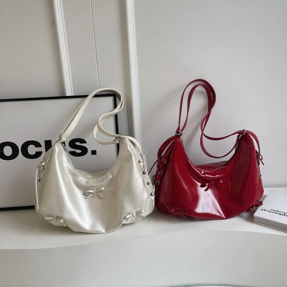 PU Leather Women Shoulder Bag Bowknot Crossbody Bag Adjustable Shoulder Strap Backpack Zipper Handbag for Travel Shopping