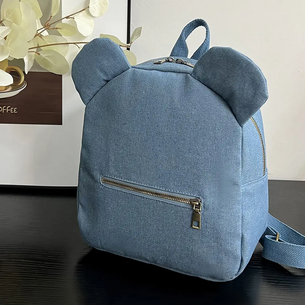 Bear Ear Backpack for Women Adjustable Strap School Bag Canvas with Waist Bag Shoulder Bag Knapsack Travel Shopping Rucksack