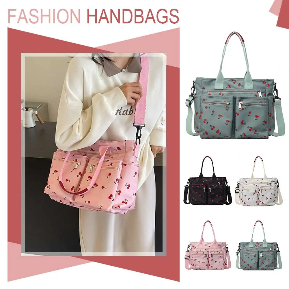 Multi-pockets Crossbody Bag Women's Casual Messenger Bag Large Capacity Shoulder Bags Cherry Pattern Tote Handbag Commuting Bags