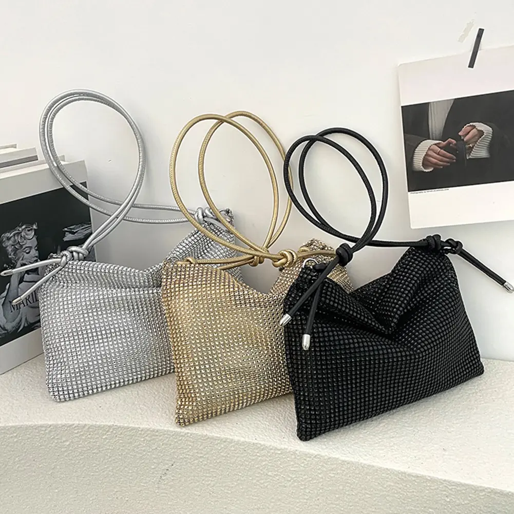 Women Diamond Shoulder Bag Chic Rhinestones Handbag Elegant Sparkle Satchel Clutch Zipper Strap Adjustable Formal Dressy Purse