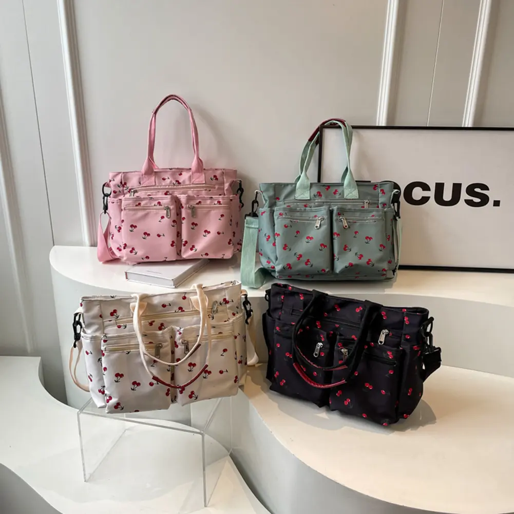 Multi-pockets Crossbody Bag Women's Casual Messenger Bag Large Capacity Shoulder Bags Cherry Pattern Tote Handbag Commuting Bags